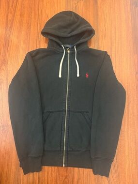 Polo by Ralph Lauren Black Zip Hoodie with Red Pony